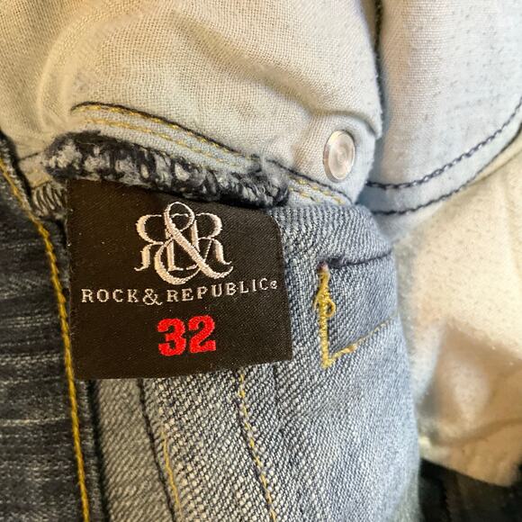 Rock & Republic Men Jeans size 32 Blue Mid Rise Stretch Slim Fit Boot Cut - Picture 9 of 12